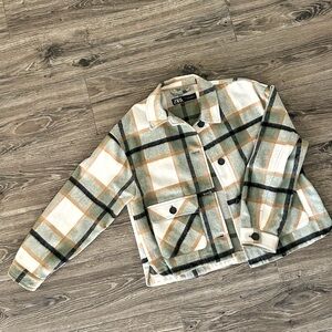 Zara Plaid Shacket in Cream, Sage Green & Black